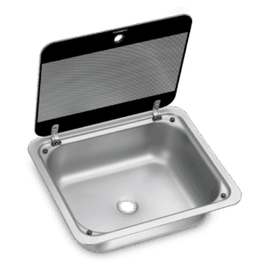 Eckige Spüle mit Glasabdeckung, 410 x 335 mm