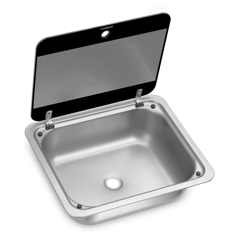 Eckige Spüle mit Glasabdeckung, 410 x 335 mm